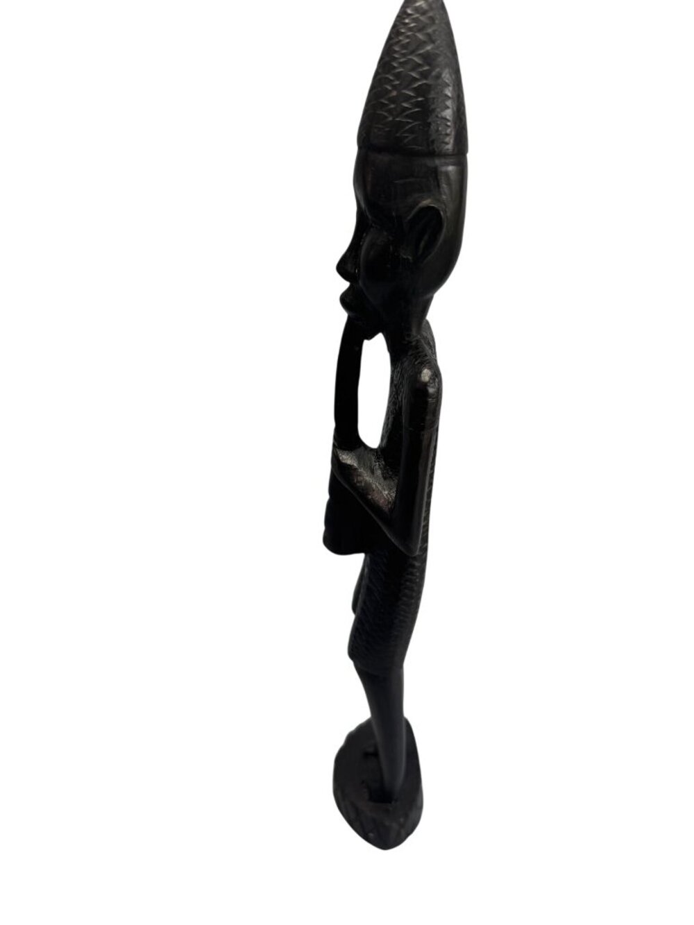 African Tribal Carved Wood Figure Sculpture Flute Player Ebony 15" - Picture 8 of 9